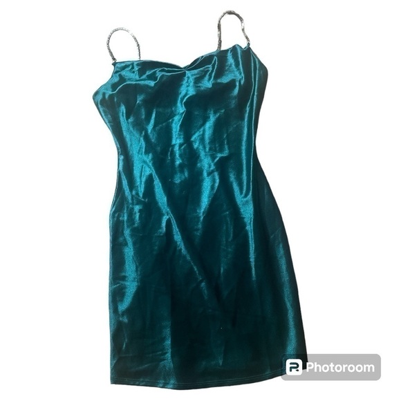 Crystal Sky emerald Green Silk Mini Dress - Picture 3 of 6